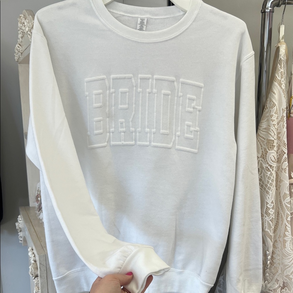 White 'BRIDE' Embroidered Crewneck Sweatshirt
